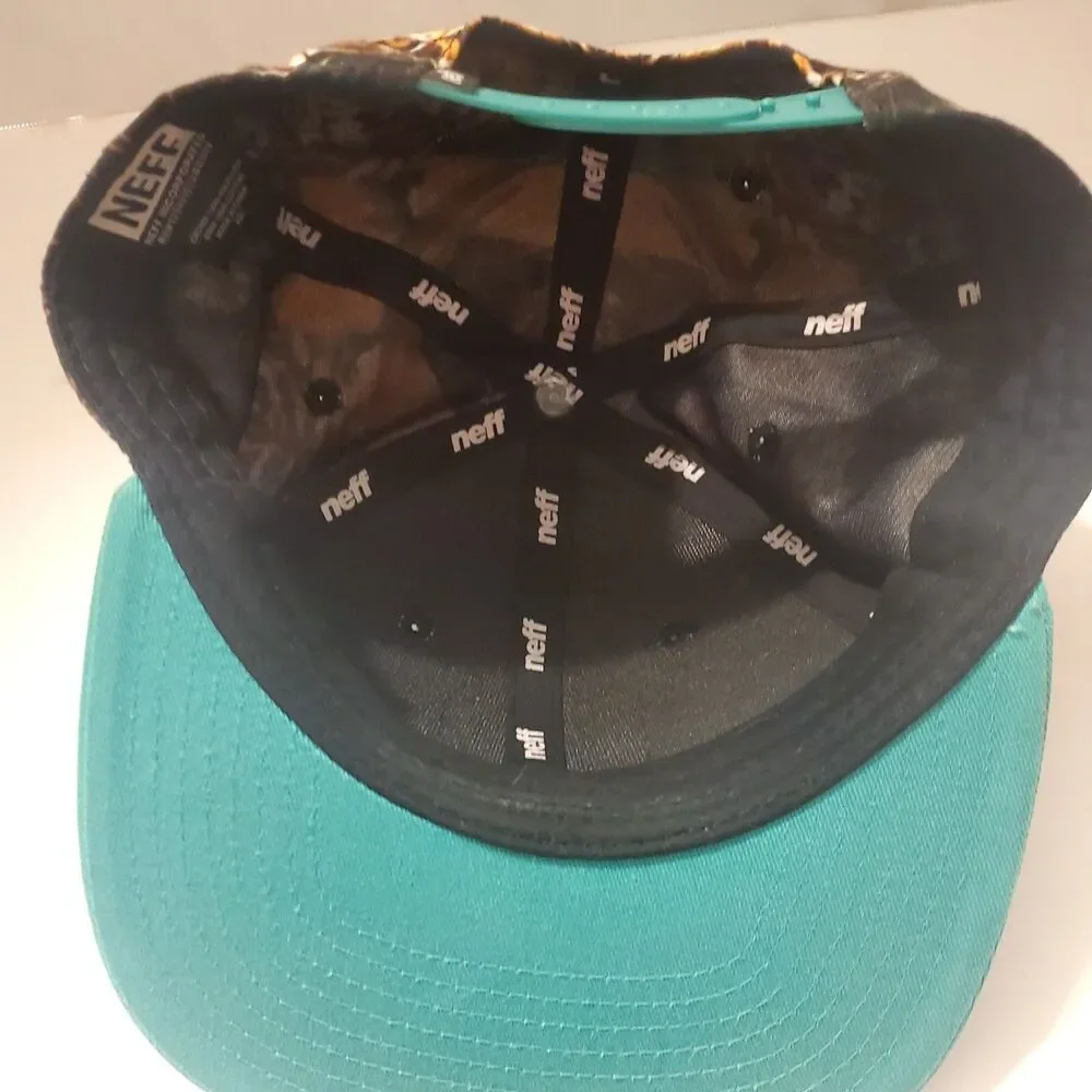 Neff Snapback Hat Tiger Run For The Hills Print Teal Brim Tropical Hat Cap